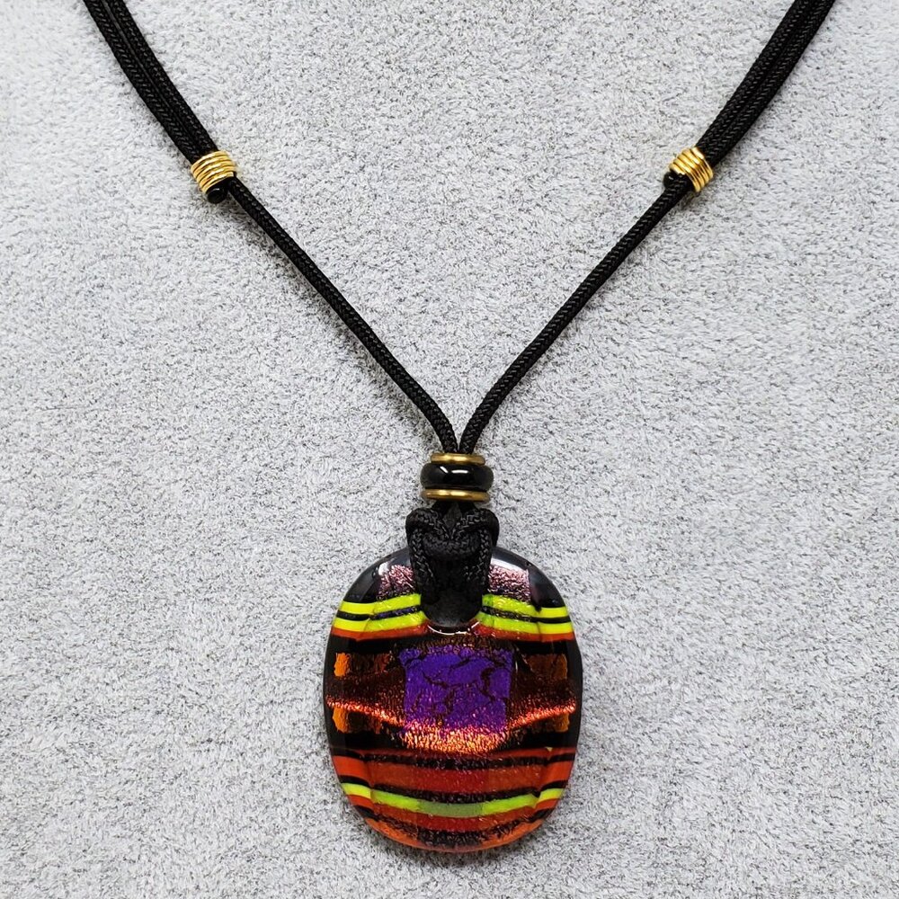 Multicolor Fused Glass Pendant Necklace